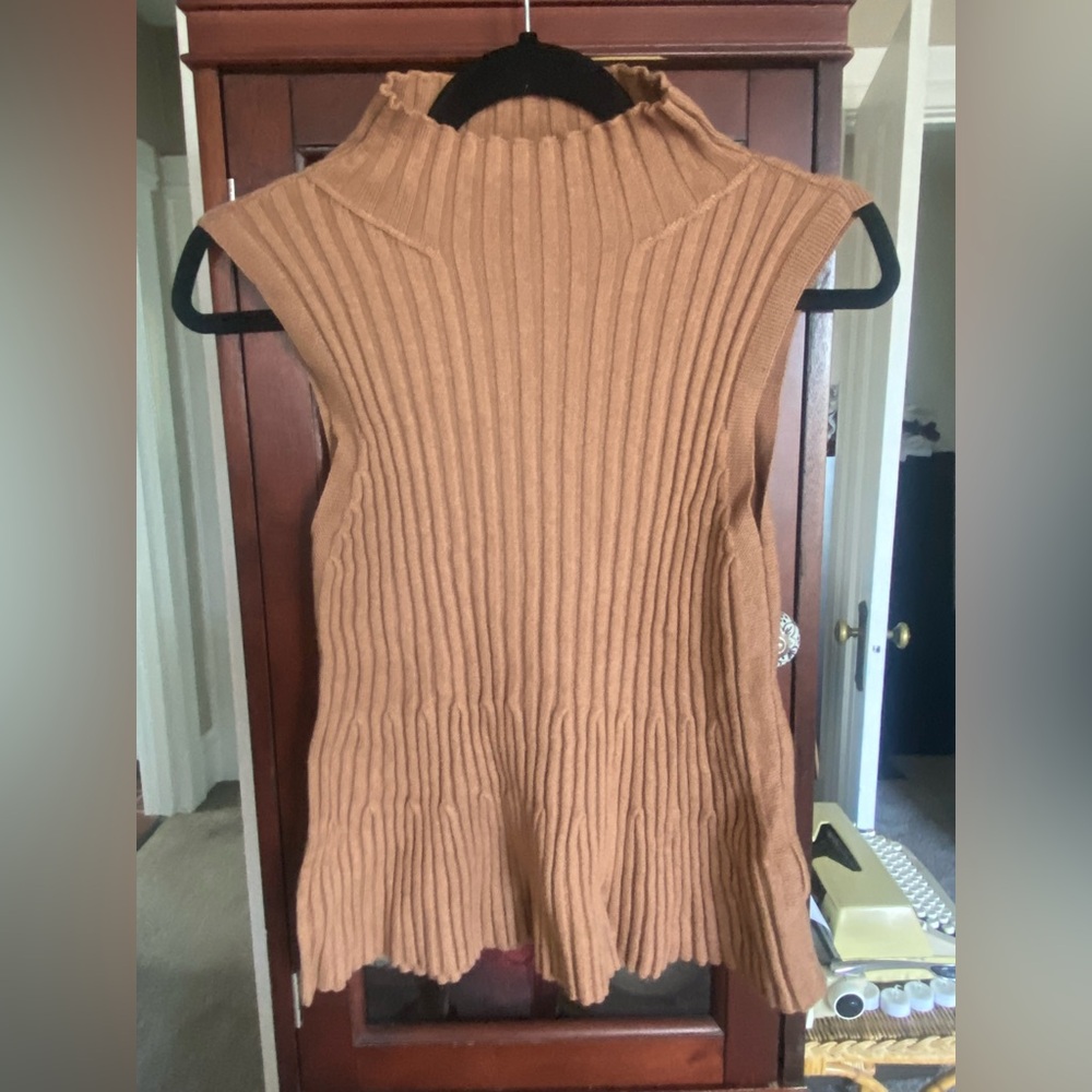 Anthropologie Moth Ribbed Brown Knit Turtleneck Top